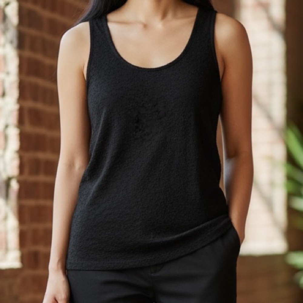 Charter Club Black Crochet Tank Top Size Medium